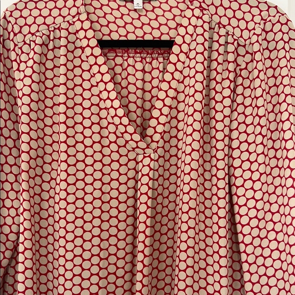 Chaus New York Red and Cream Polka Dot Blouse - Picture 1 of 5